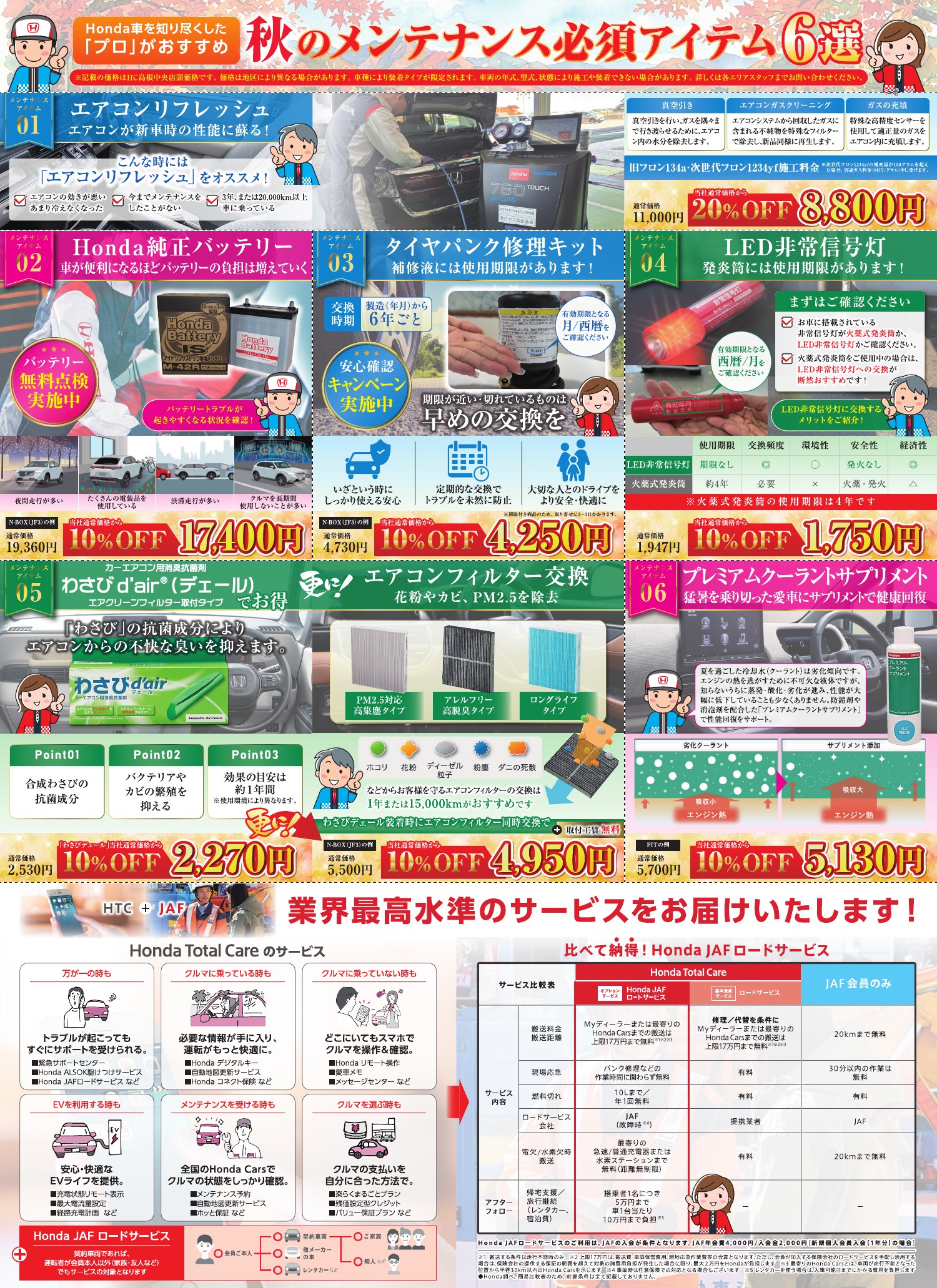 P7 秋のメンテナンス必須アイテム6選・Honda Total Care